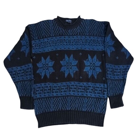 Gant Handmade Sweater Mens XL Snowflake Pattern Blue Black Cotton Vintage 90s. - Picture 8 of 14